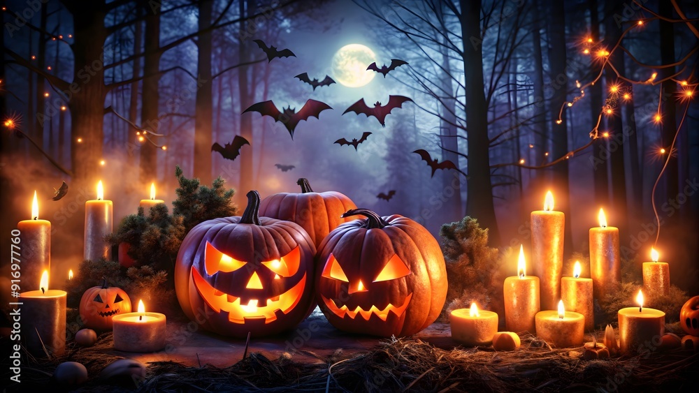 Halloween Night: Mystical Pumpkin in a Misty Forest background AI generated Halloween Night: Mystical Pumpkin in a Misty Forest background AI generated