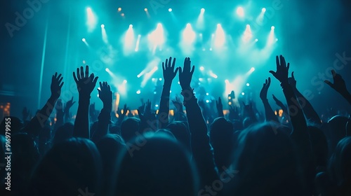 Shot of anonymous people holding hands up and cheering while spending time on amazing music show : Generative AI
