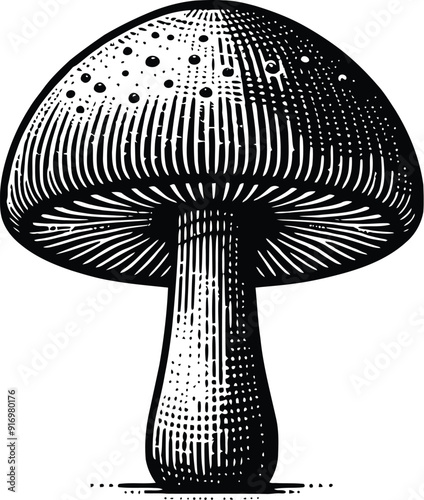 Set of different mushroom silhouettes, graphic drawing with lines, black and white cut truffle, porcini mushroom, shiitake, and chanterelles isolated. Vector illustration silhouette