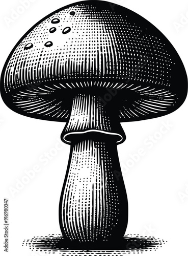 Set of different mushroom silhouettes, graphic drawing with lines, black and white cut truffle, porcini mushroom, shiitake, and chanterelles isolated. Vector illustration silhouette