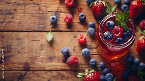 Kombucha with berries background illustration