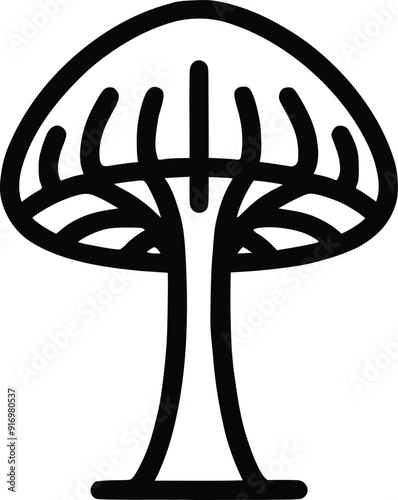 Set of different mushroom silhouettes, graphic drawing with lines, black and white cut truffle, porcini mushroom, shiitake, and chanterelles isolated. Vector illustration silhouette