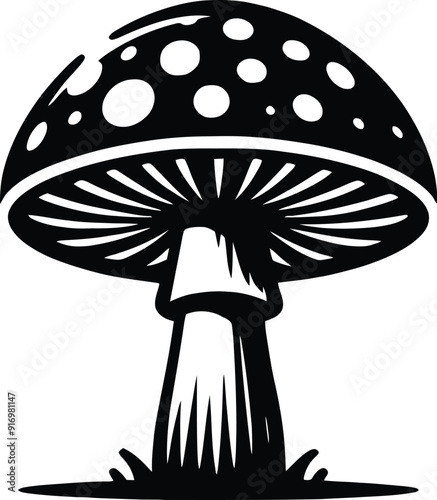 Set of different mushroom silhouettes, graphic drawing with lines, black and white cut truffle, porcini mushroom, shiitake, and chanterelles isolated. Vector illustration silhouette