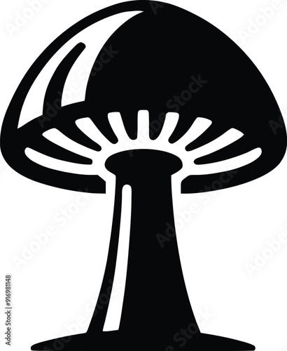 Set of different mushroom silhouettes, graphic drawing with lines, black and white cut truffle, porcini mushroom, shiitake, and chanterelles isolated. Vector illustration silhouette