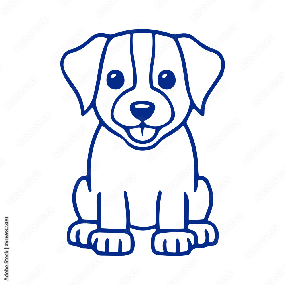 Fototapeta premium A cute blue outline drawing of a puppy with big eyes and a friendly expression