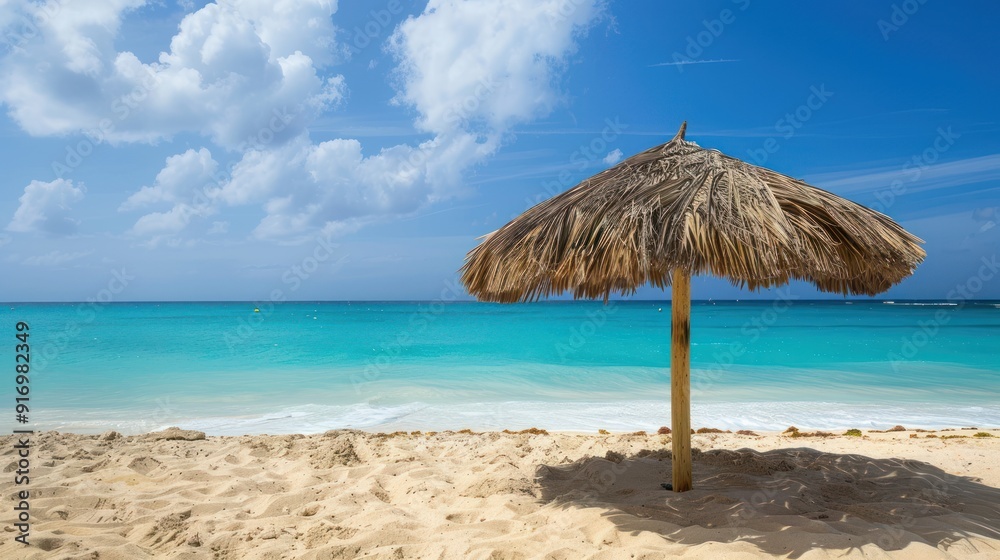 Tropical Beach with Straw Umbrella Tropical Beach with Straw Umbrella