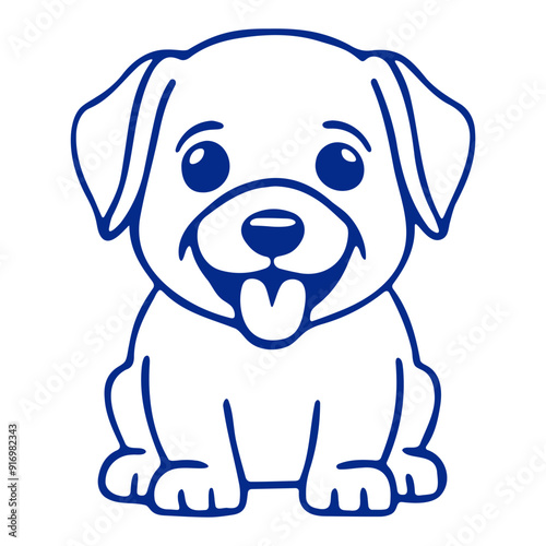 A cute blue cartoon puppy with a happy expression and a protruding tongue