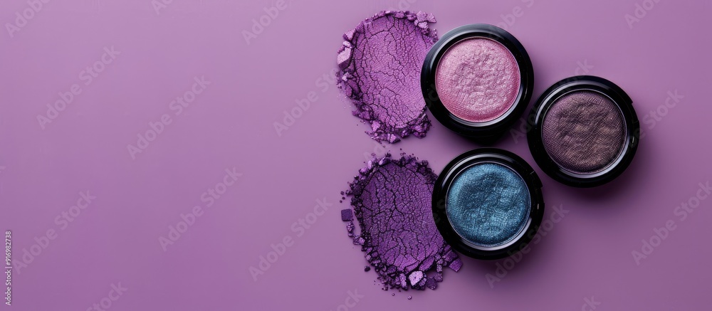 Three eye shadows on a purple backdrop with a free copy space image Three eye shadows on a purple backdrop with a free copy space image