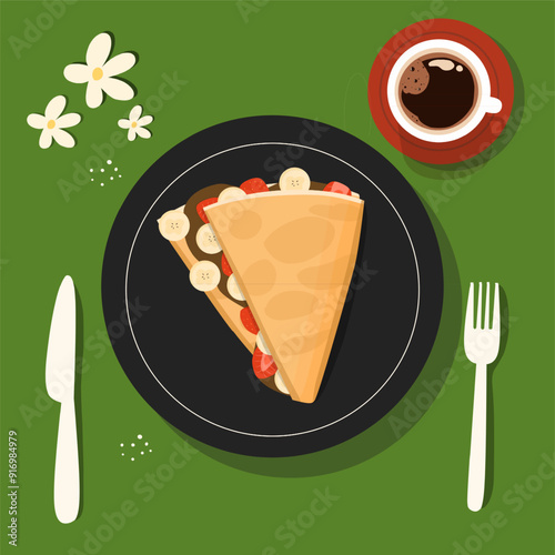 pancake crepes with strawberry and banana Chocolate vector illustration 