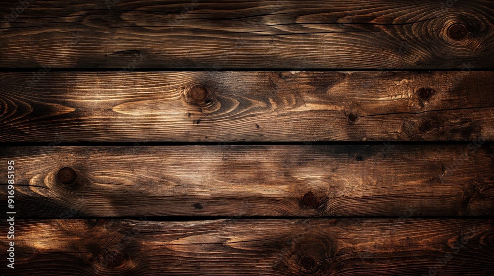 Naklejka premium The rich textures and tones of aged wooden planks reveal a rustic and timeless charm.