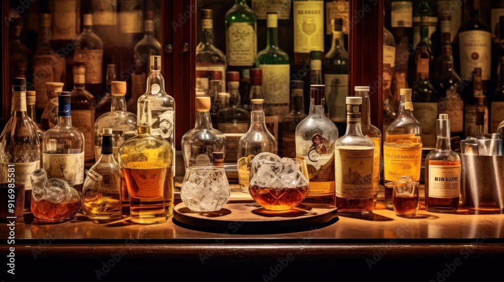 A Bar with a Variety of Alcoholic Beverages A Bar with a Variety of Alcoholic Beverages