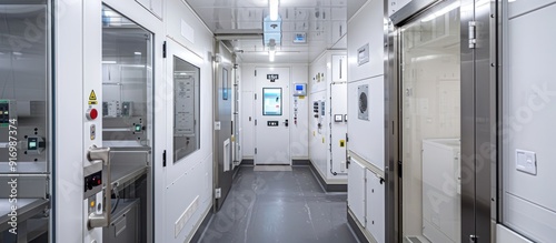 Cleanroom Corridor with Doors and Equipment