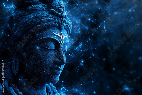 An abstract digital background featuring the revered figure of Lord Shiva set against the iconic landscape of Haridwar photo