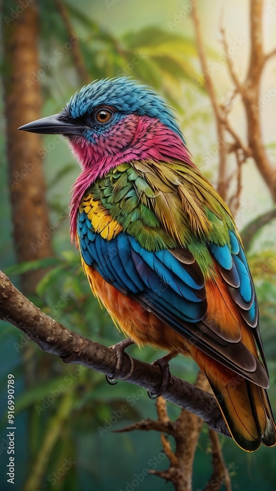 Obraz premium Image is a vibrant and colorful photograph of a bird perched on a branch background Generated by Ai