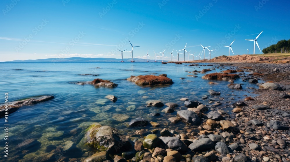 Wind turbines in the sea. Beautiful nature landscape with wind turbines. Wind turbines in the sea. Beautiful nature landscape with wind turbines.