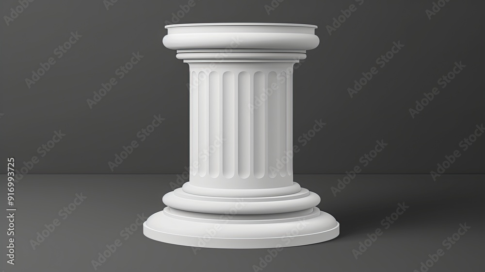 White fluted column isolated on grey background. White fluted column isolated on grey background.