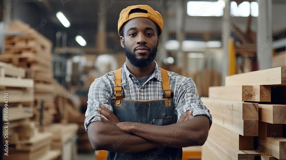 African american carpenter in woodworking shop inspecting wood before assembling furniture BIPOC cabinetmaker in joinery studio evaluating lumber block checking for damages : Generative AI African american carpenter in woodworking shop inspecting wood before assembling furniture BIPOC cabinetmaker in joinery studio evaluating lumber block checking for damages : Generative AI