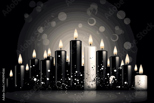 burning candles with defocused Christmas lights behind
