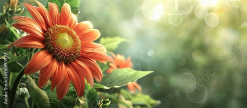 Vibrant Mexican Sunflower blooming in a focused image with ample copy space