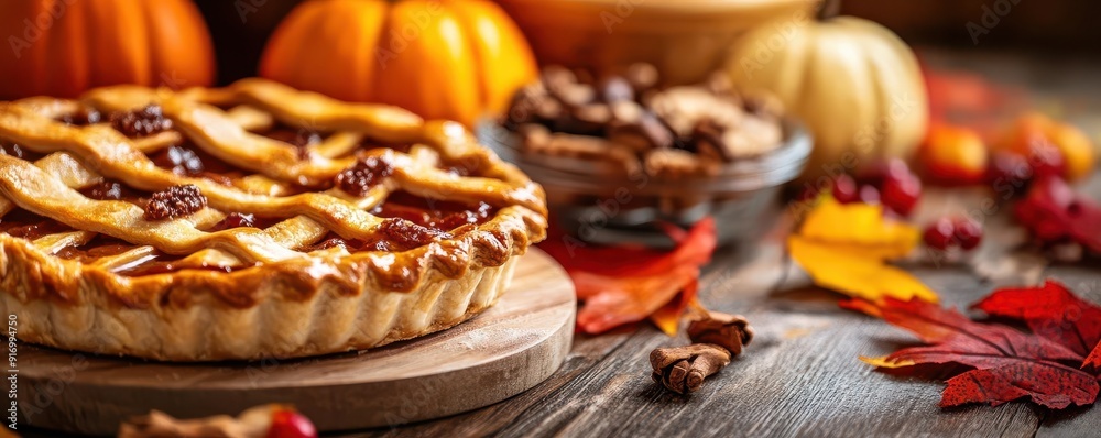 Seasonal pie baking, delicious treats, close-up, inviting Seasonal pie baking, delicious treats, close-up, inviting