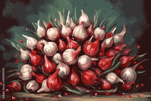dry head of garlic cartoon. clove vegetable, organic food, spice bulb, healthy ingredient dry head of garlic vector illustration

