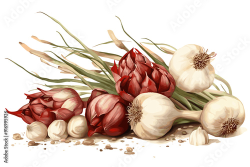 dry head of garlic cartoon. clove vegetable, organic food, spice bulb, healthy ingredient dry head of garlic vector illustration
