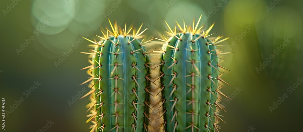 Naklejka premium Cactus displaying two identical small shoots in a balanced arrangement suitable for copy space image