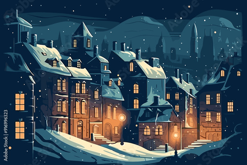 Elementson a yellow, orange and blue colors background. Of a country house in a flat style. Vector illustration.
