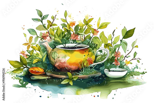 Abstract watercolor Beautiful village illustration nature landscape painting
