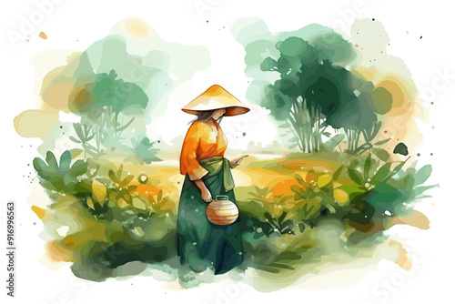 Abstract watercolor Beautiful village illustration nature landscape painting
