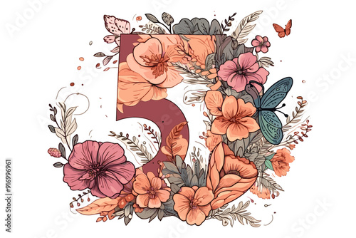Circle floral frame with leaves and flowers. Vector frame, template for design
