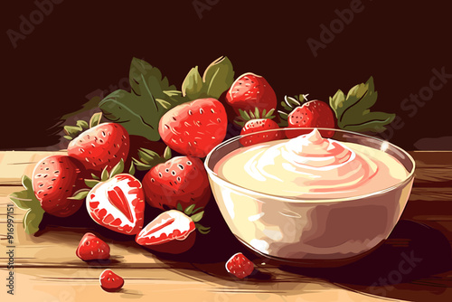 cake with strawberries ice cream
