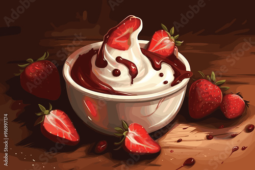 cake with strawberries ice cream
