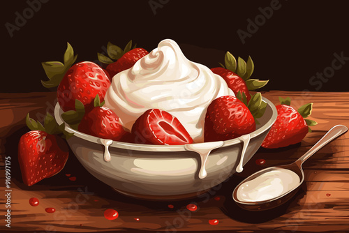 cake with strawberries ice cream
