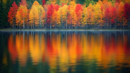 Reflection of a colorful forest in the Wisconsin Riververtical : Generative AI