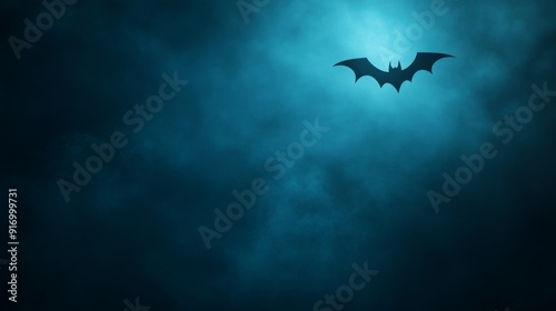 Bat Silhouette on Dark Blue Background with Copy Space