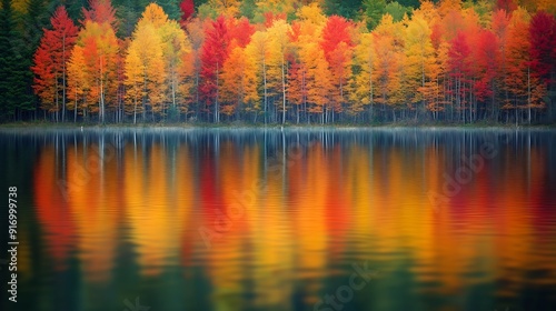 Reflection of a colorful forest in the Wisconsin Riververtical : Generative AI