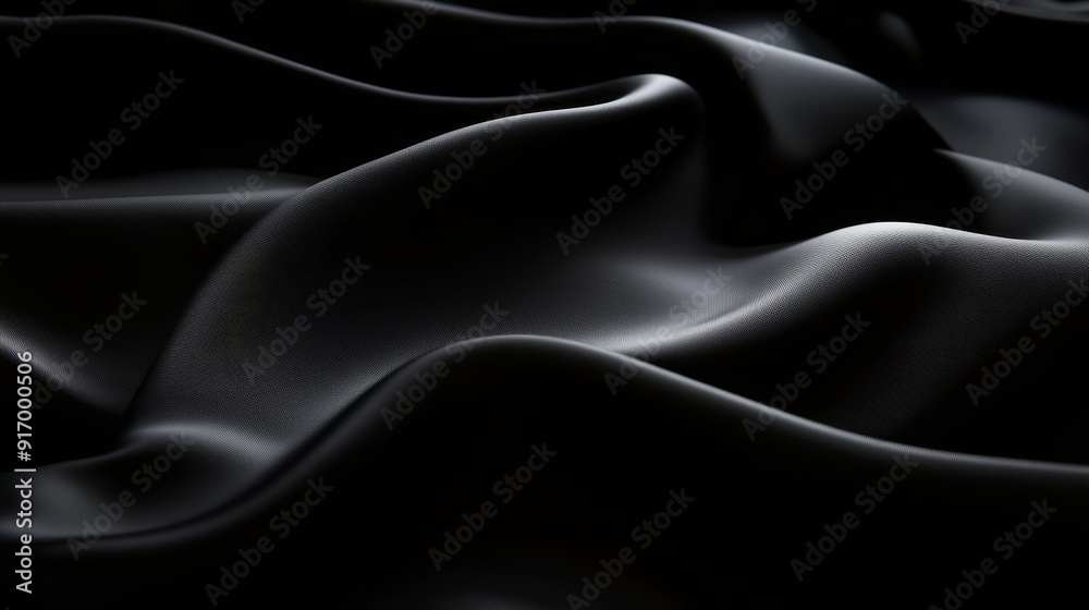 Fototapeta premium Abstract, smooth, black fabric with dramatic folds and soft shadows.