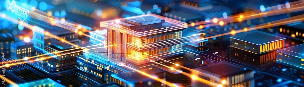 Futuristic Cityscape with Glowing Lights and Lines. Futuristic Cityscape with Glowing Lights and Lines.
