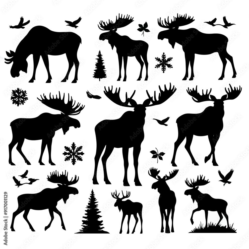Naklejka premium Moose silhouettes set, vector silhouette design
