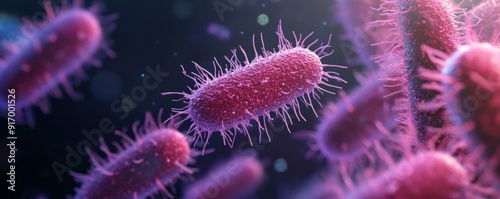 Microscopic image of bacteria in a dark background. photo
