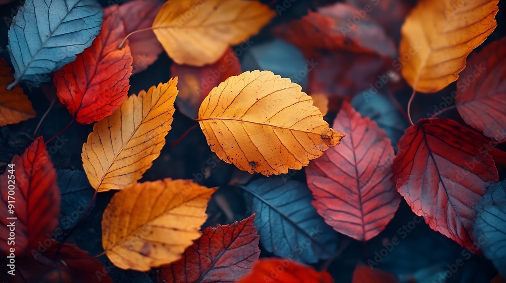 Different bright colored autumn leaves : Generative AI Different bright colored autumn leaves : Generative AI