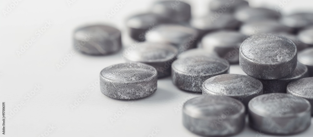 Macro picture of silver booster pills on a white background with isolated copy space image Macro picture of silver booster pills on a white background with isolated copy space image