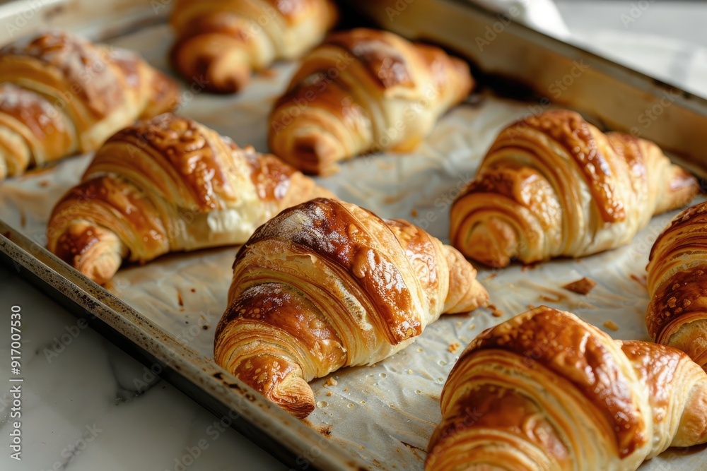 An image highlighting the flaky and buttery texture of freshly baked croissants, still warm from the oven An image highlighting the flaky and buttery texture of freshly baked croissants, still warm from the oven