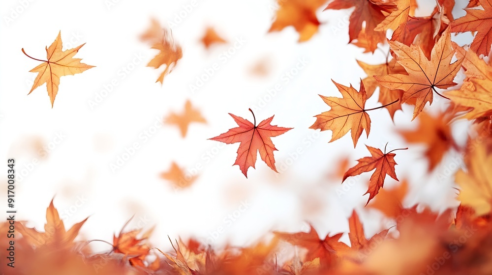 Flying maple leaves on a white background : Generative AI Flying maple leaves on a white background : Generative AI