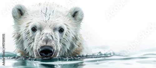 Polar bear cub s head emerging from the water against a blank background perfect for copy space image photo