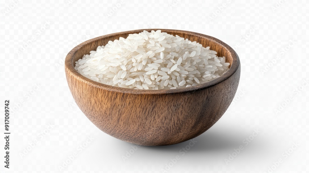 A rustic wooden bowl filled with delicate white rice, beautifully isolated on a clean transparent background, perfect for minimalist and Nordic-inspired designs. A rustic wooden bowl filled with delicate white rice, beautifully isolated on a clean transparent background, perfect for minimalist and Nordic-inspired designs.