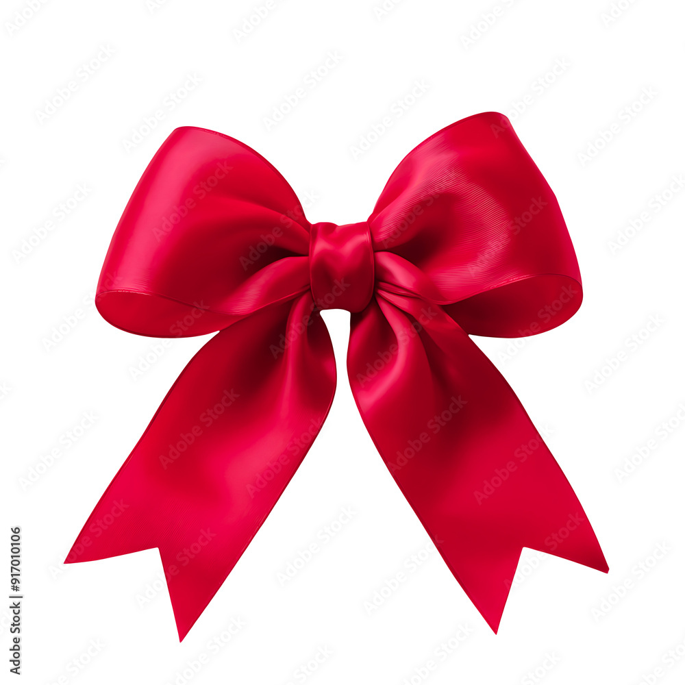 Red ribbon bow beautifully arranged on a transparent white background, close-up shot, perfect for festive and gift packaging designs