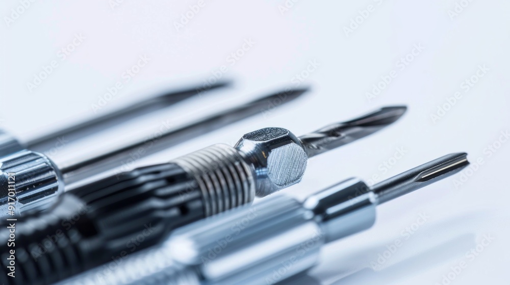 A close-up of a precision screwdriver set, perfect for electronics and small-scale repairs. The set includes various heads and sizes A close-up of a precision screwdriver set, perfect for electronics and small-scale repairs. The set includes various heads and sizes