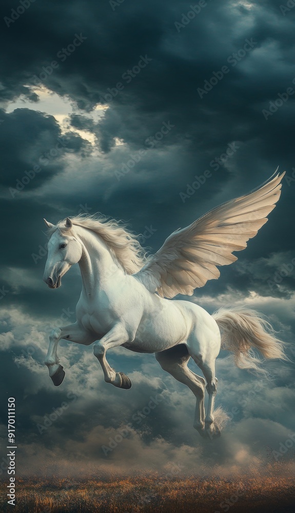 Pegasus Ascendant: The Elegance of a Winged Steed Soaring Through a Stormy Sky, Capturing the Essence of Heroic Legends and Mythical Adventures Pegasus Ascendant: The Elegance of a Winged Steed Soaring Through a Stormy Sky, Capturing the Essence of Heroic Legends and Mythical Adventures